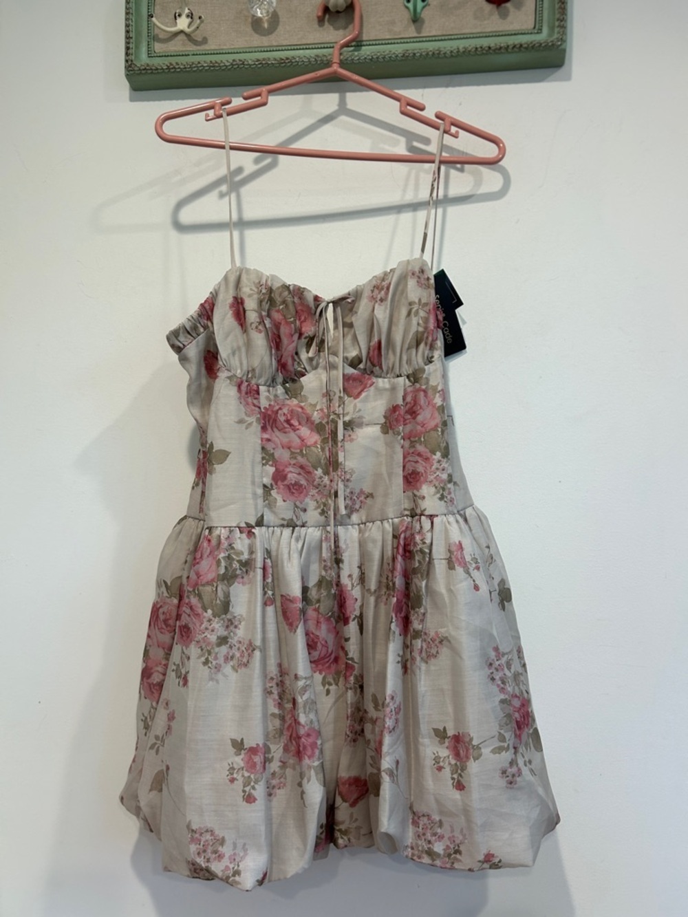 Seni & Cade Masion Giselle Floral Mini bubble Dress with Pink Rose Print xl new
